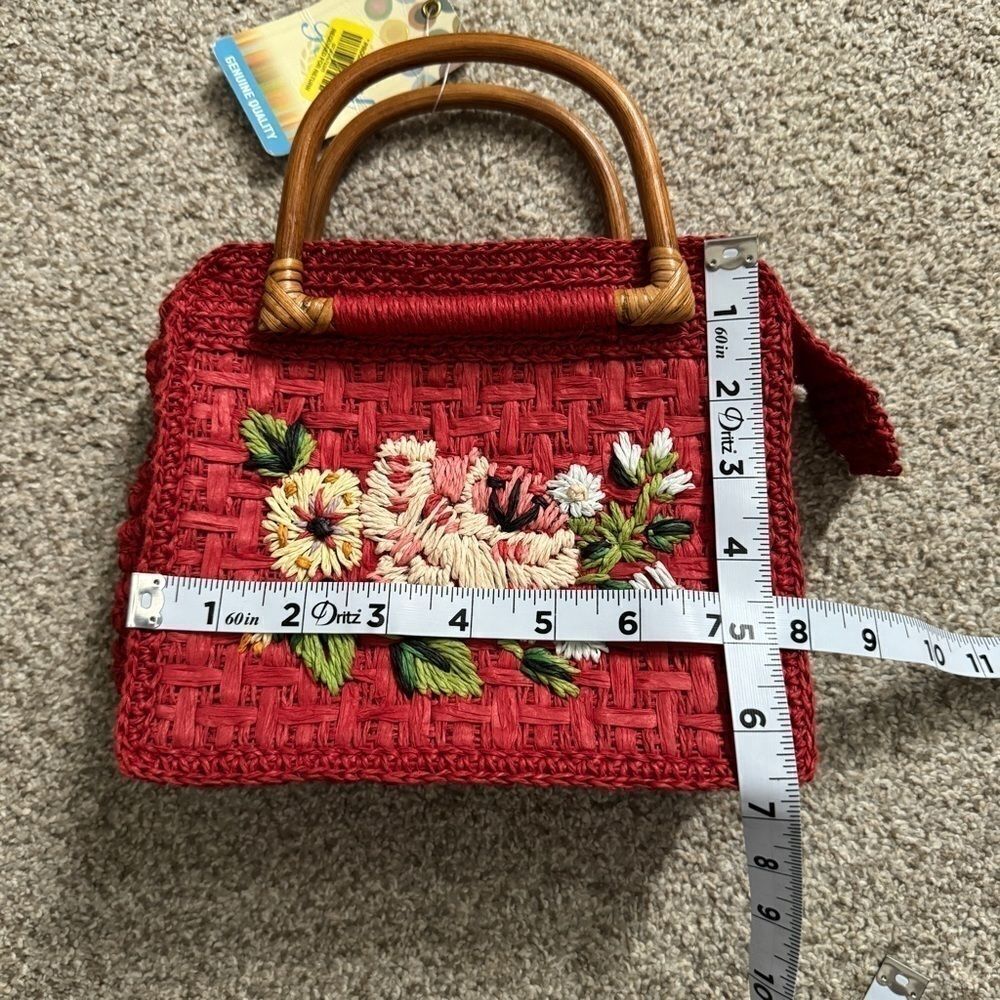 Vintage Fossil Woven Straw Bamboo Handle Tote Bag New Vacation Girly Cute - Picture 12 of 15